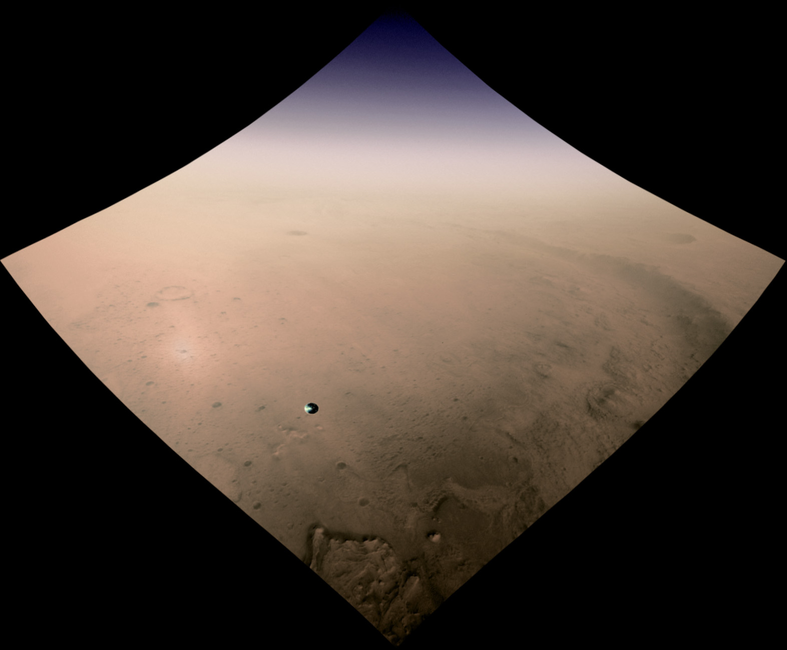 Lander Vision System Camera image processed to remove fisheye distortion.